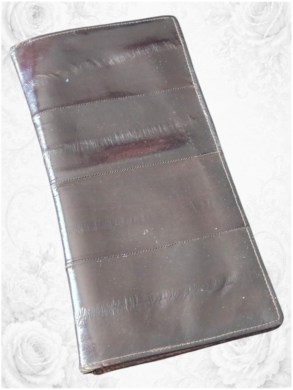 Vintage 1980s Genuine Eel Skin Checkbook Wallet Clutch Made in Korea Burgundy